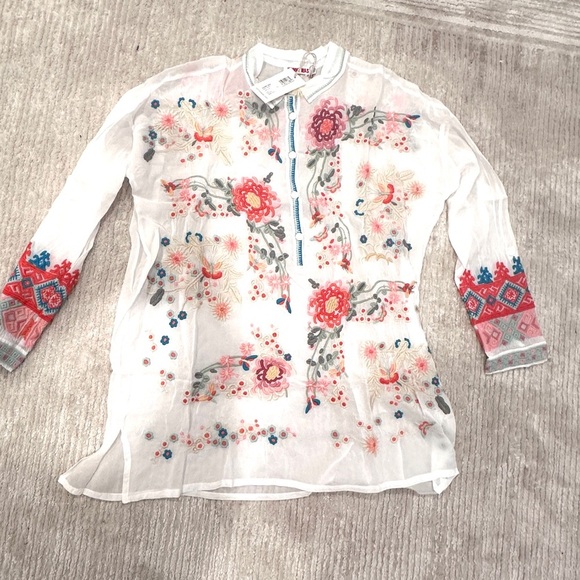 Johnny Was Audrey White Tunic Women's Embroidered Floral Long Sleeved Size Small - Picture 6 of 11